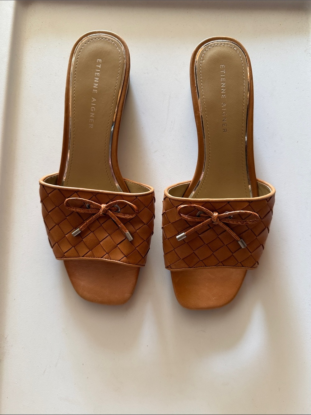 Etienne Aigner Brown Woven Slide Mules